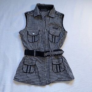 COOGI Black & White Gingham Belted Shirt